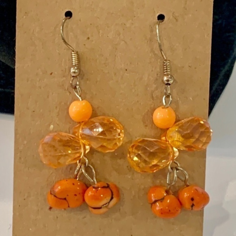 💐5/25 natural orange stone bead faceted teardrop glass bead dangle statement